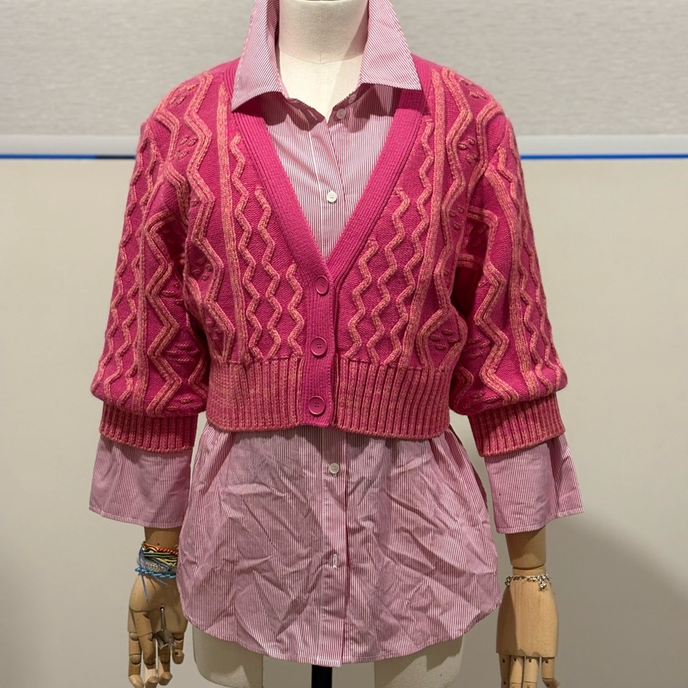 Derek Lam Pink Cable Knit Cardigan